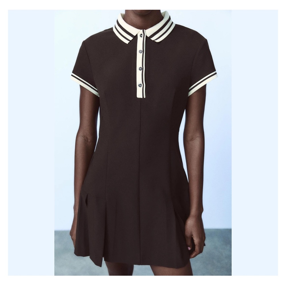 ZARA | brown polo mini dress | XS box pleat